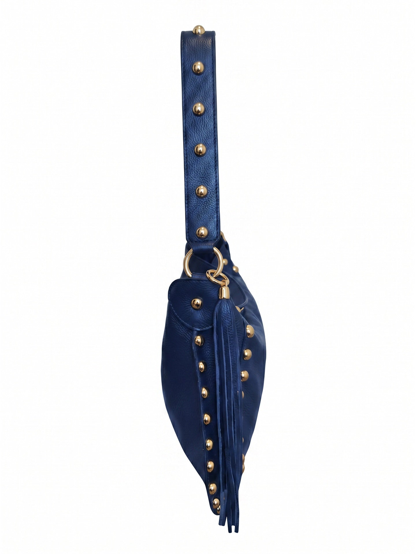 Borsa a Spalla in Dollaro Leather Blu Jeans