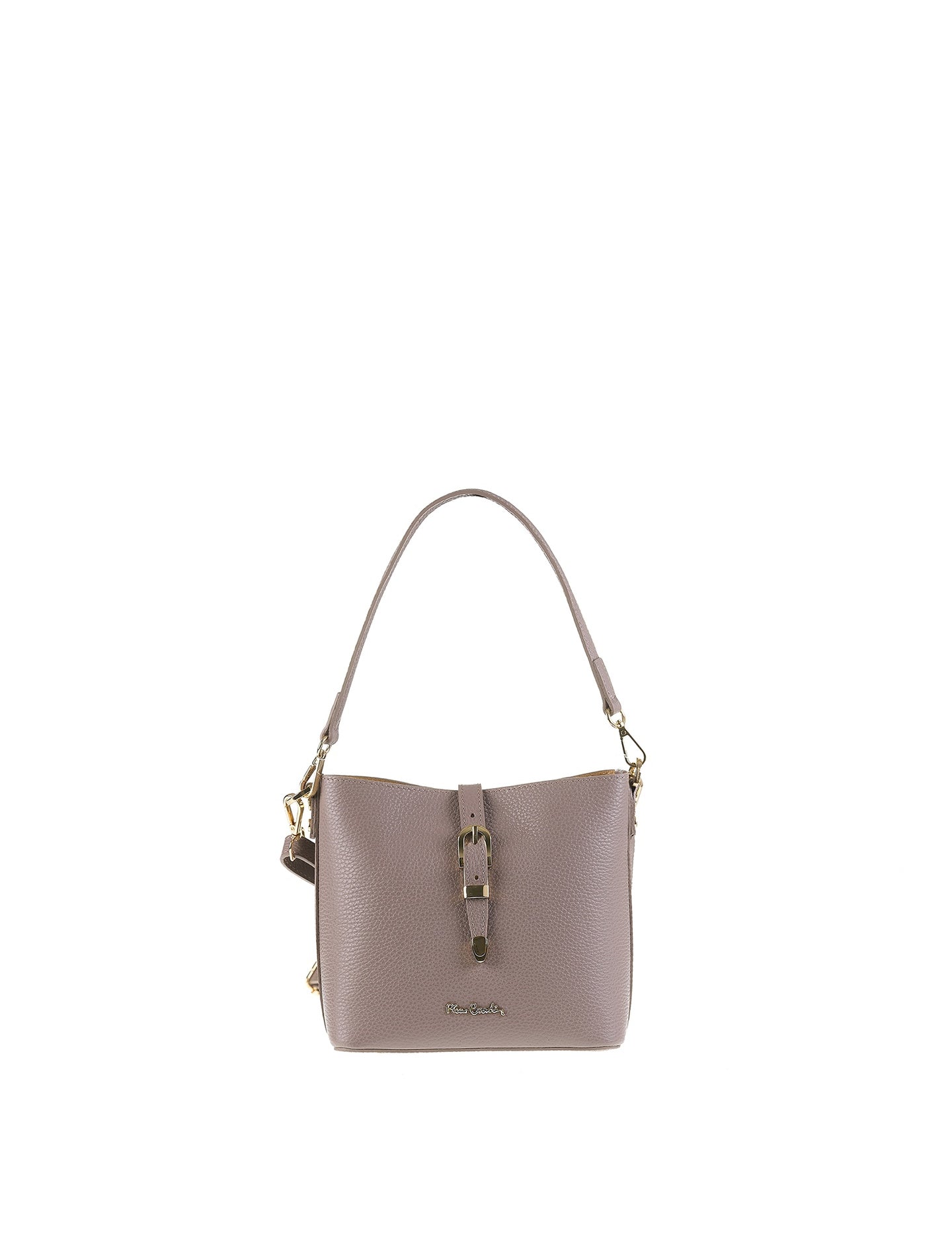 Borsa a Spalla in Vera Pelle Taupe Pierre Cardin