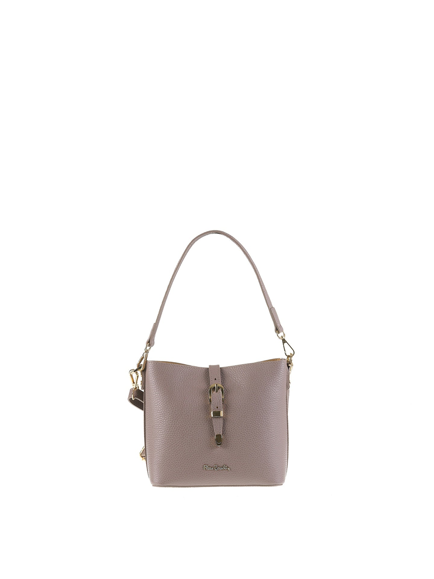 Borsa a Spalla in Vera Pelle Taupe Pierre Cardin
