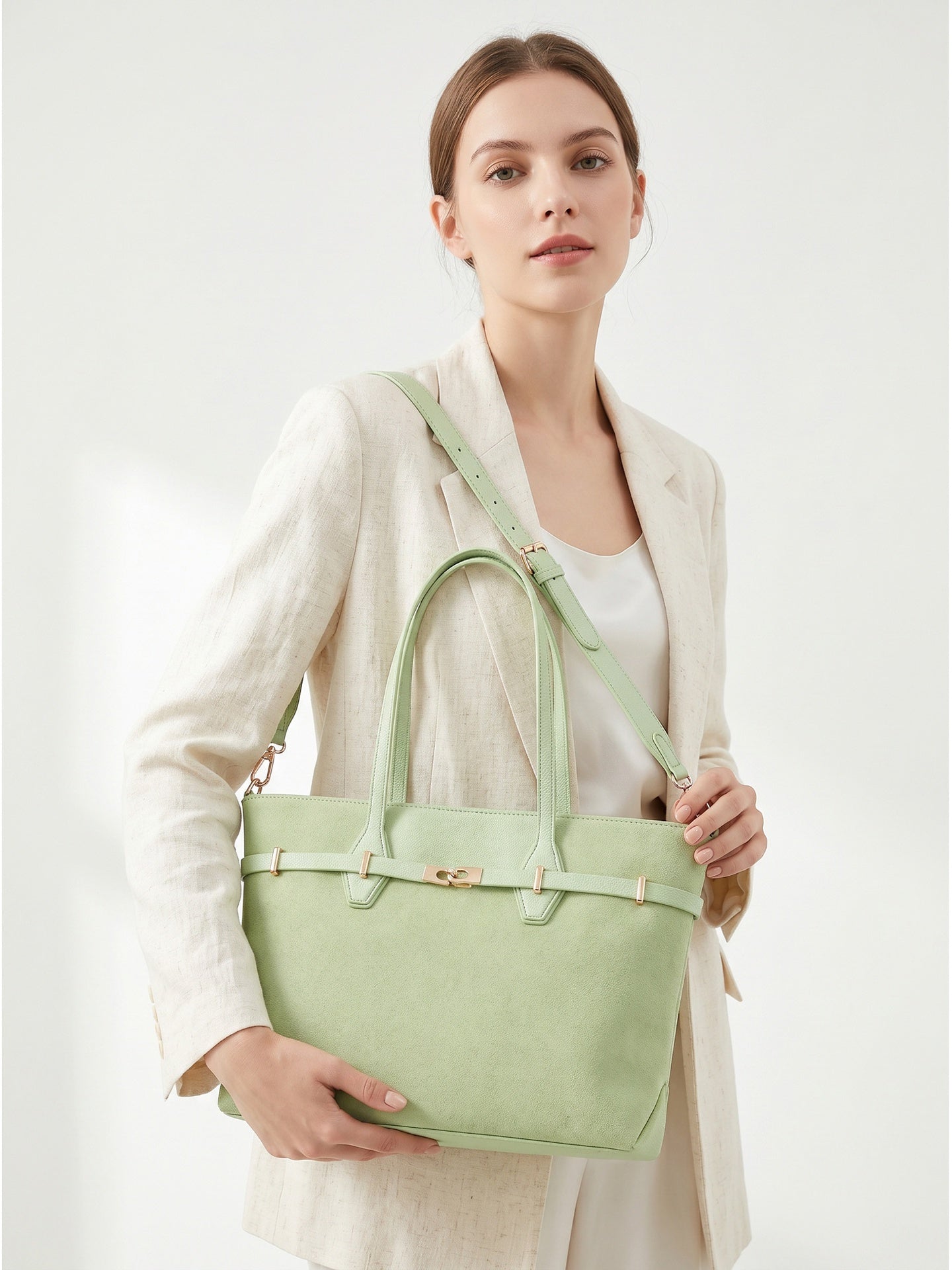 Borsa a Mano in Pelle Vegana Verde
