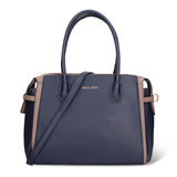 Handtasche aus veganem Leder in Blau und Taupe