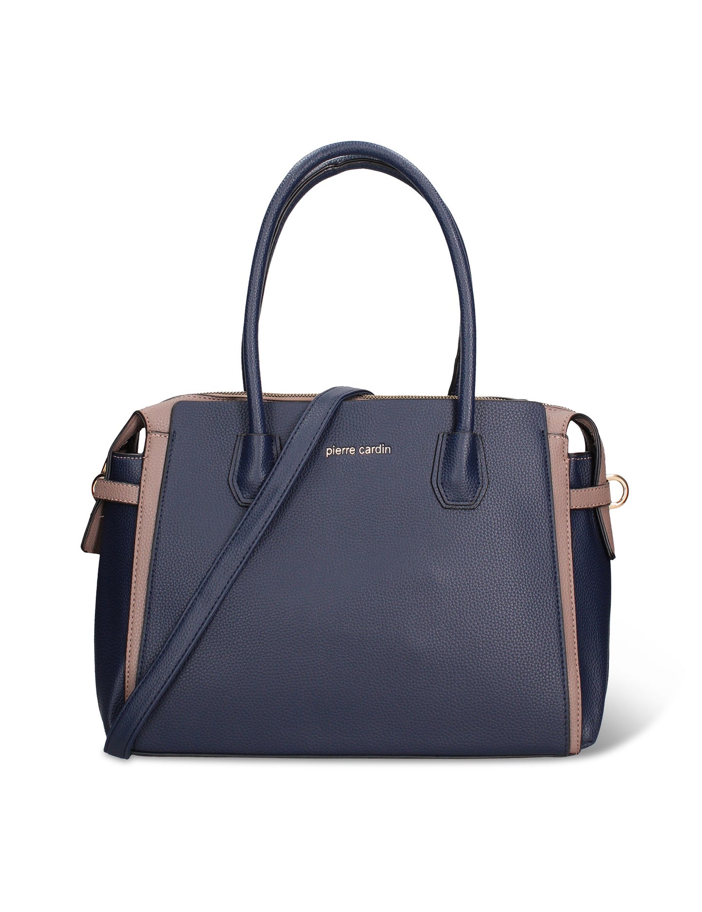 Borsa a Mano in Pelle Vegana Blu e Taupe