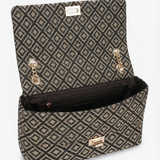 Bolso de hombro de poliéster negro y beige