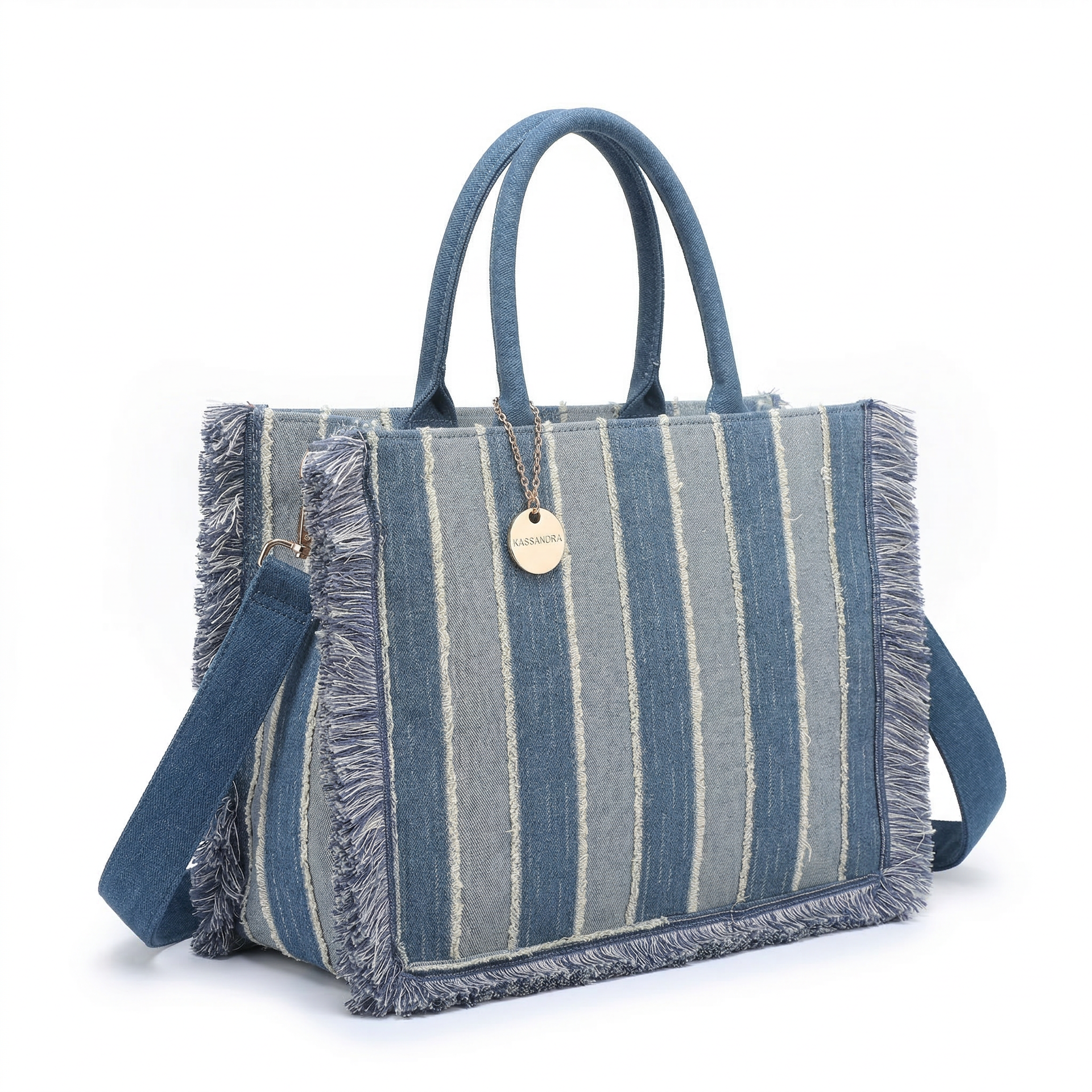 Borsa a Tracolla in Poliestere Blu e Taupe