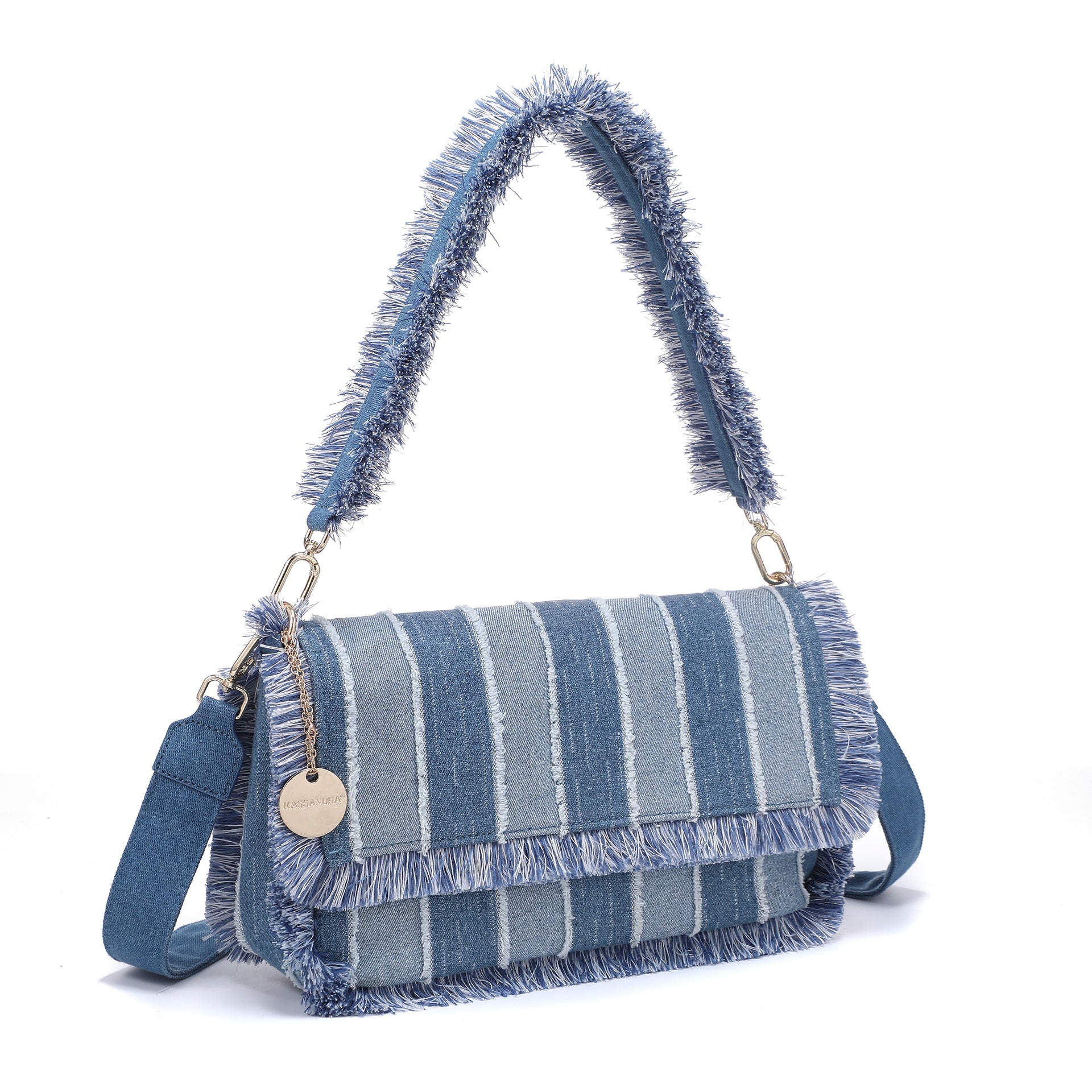 Bolso de hombro de poliéster azul y blanco