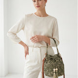 Borsa a Secchiello in Woven Straw Verde