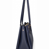 Blaue Schultertasche aus veganem Leder