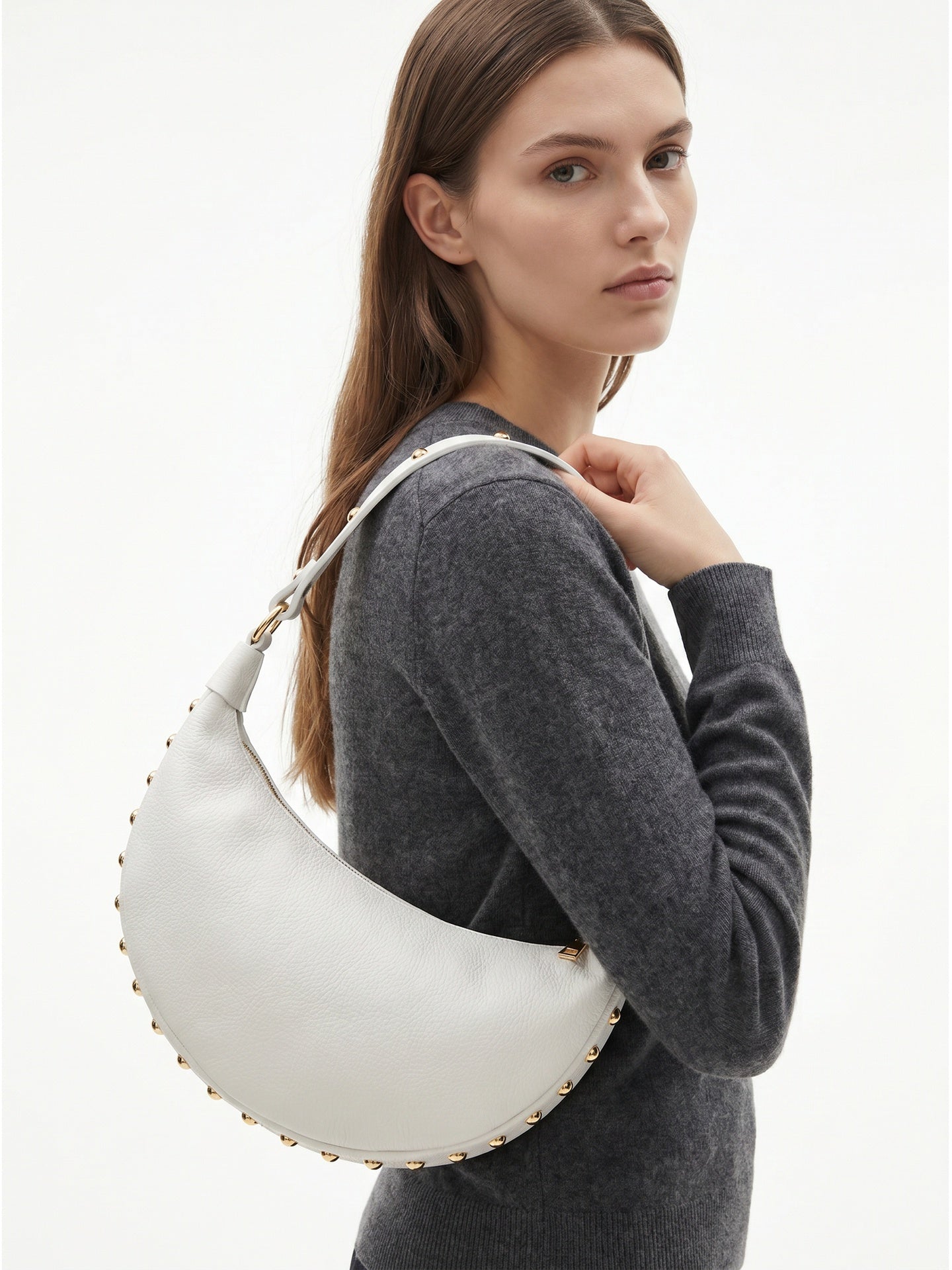 Borsa a Tracolla in Dollaro Leather Bianco