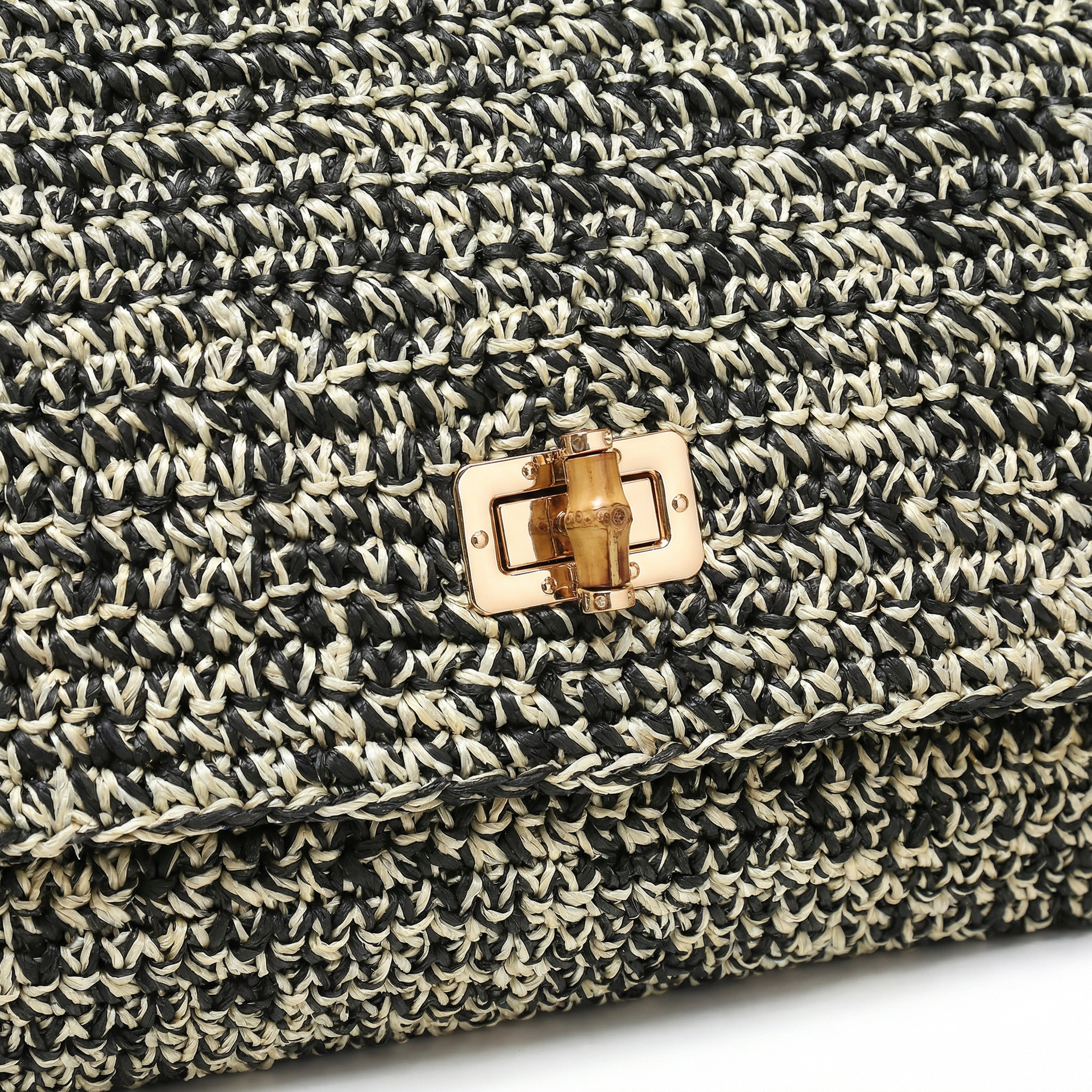 Borsa a Tracolla in Woven Straw Nero