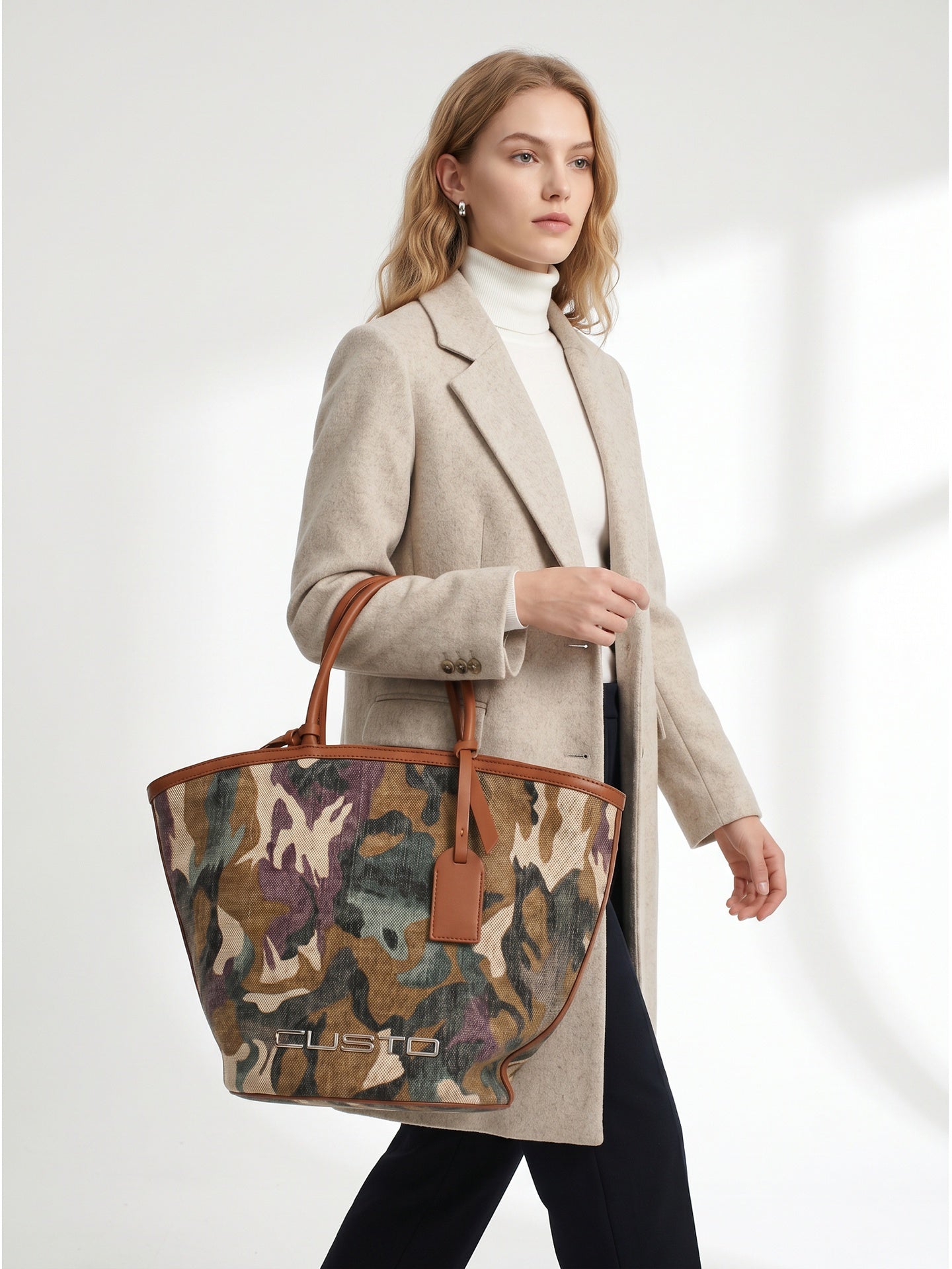 Borsa a Mano in Pelle Vegana Verde Militare