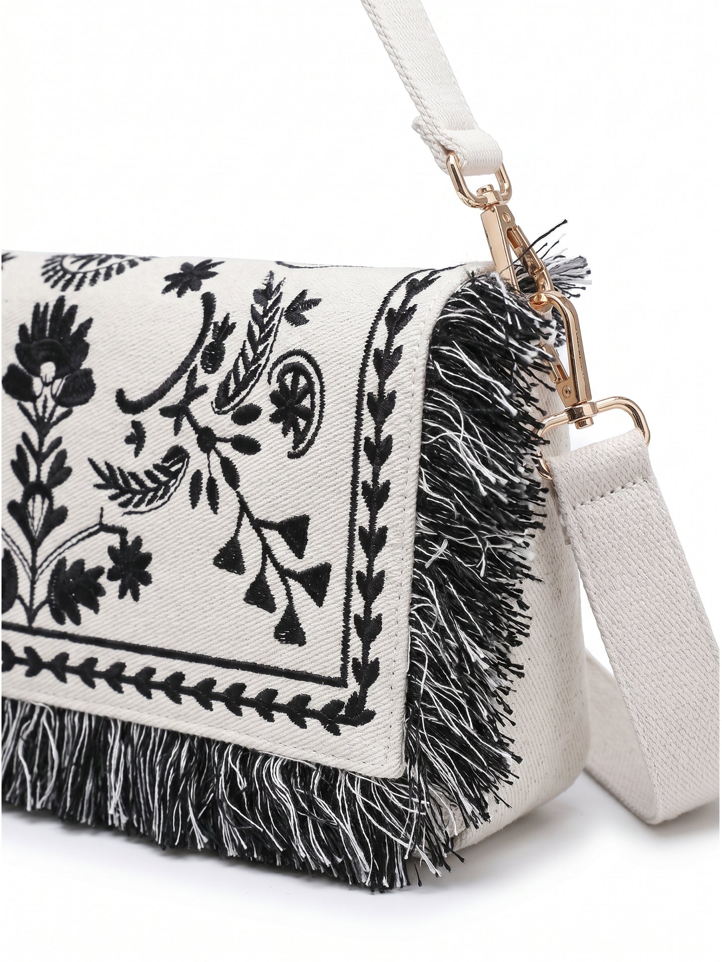 Borsa a Spalla in Cotone Nero