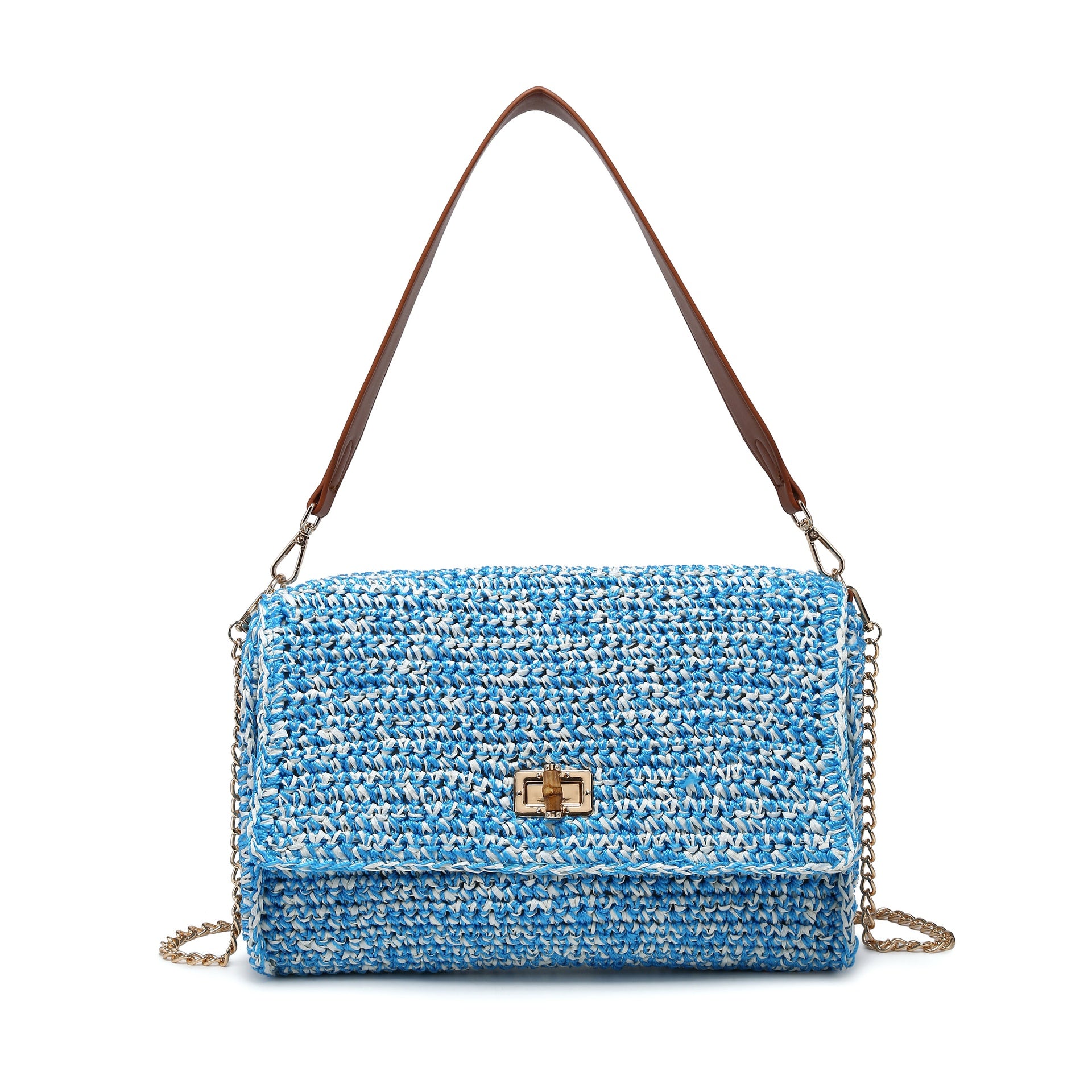 Borsa a Tracolla in Woven Straw Blu