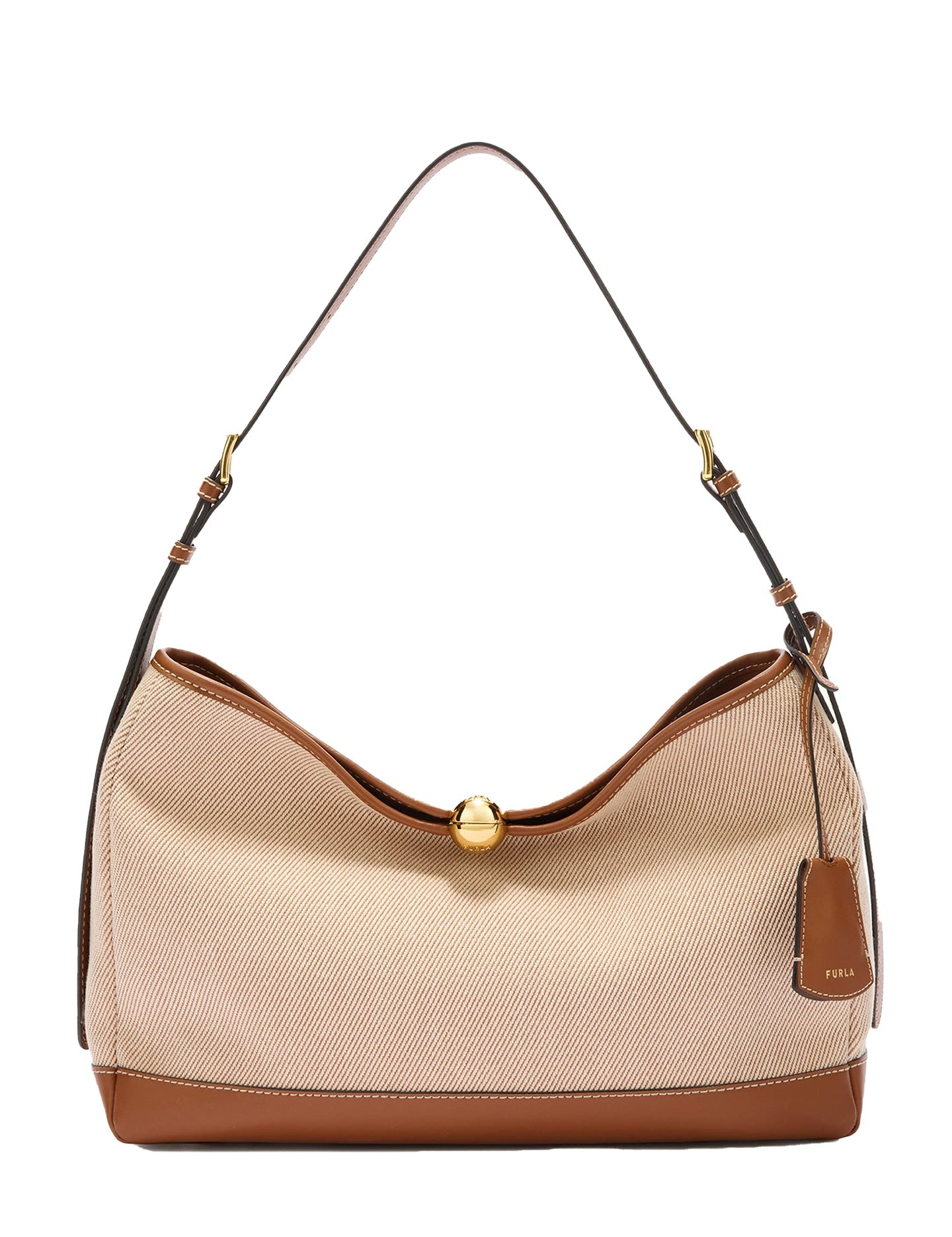 Borsa a Spalla in Pelle Vegana + Tessuto Cognac Furla