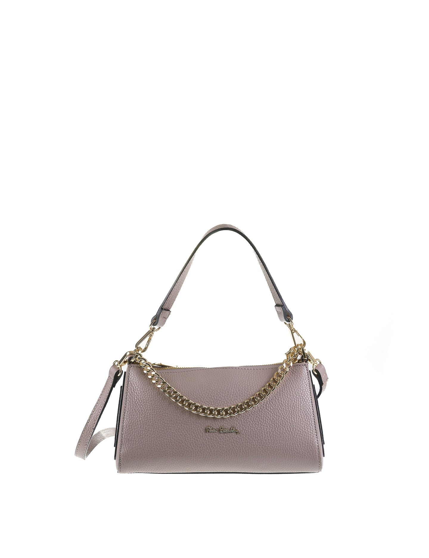 Borsa a Spalla in Vera Pelle Taupe Pierre Cardin
