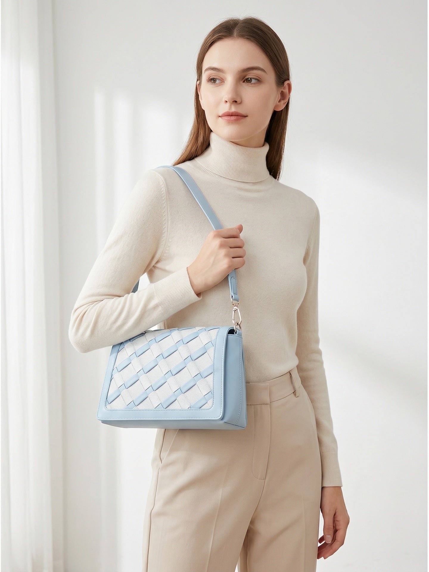 Borsa a Spalla in Pelle Vegana Blu