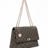 Bolso de hombro de poliéster negro y marrón