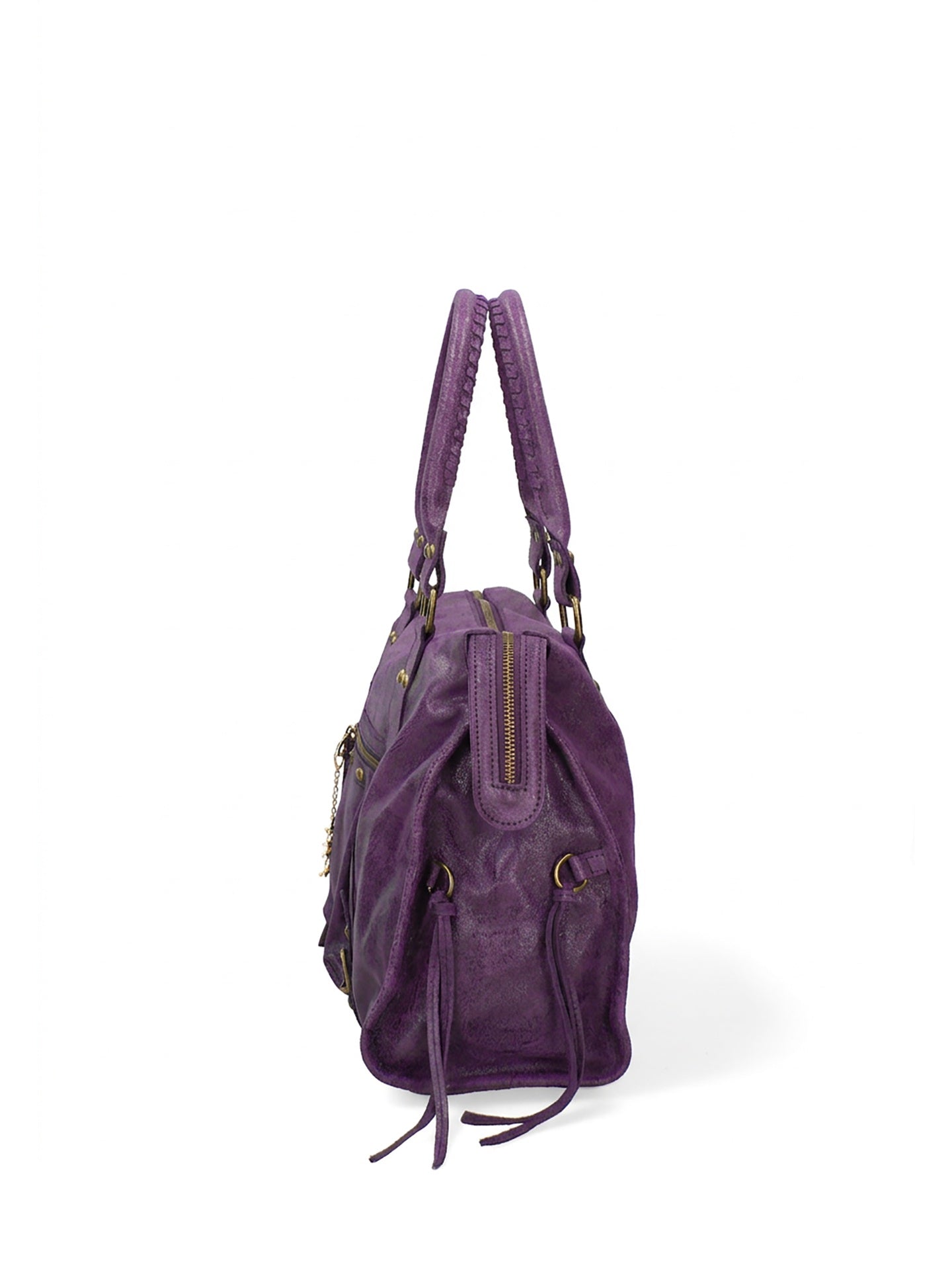 Borsa a Spalla in Genuine Printed Suede Leather Viola