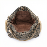 Bolso de hombro de poliéster negro y beige