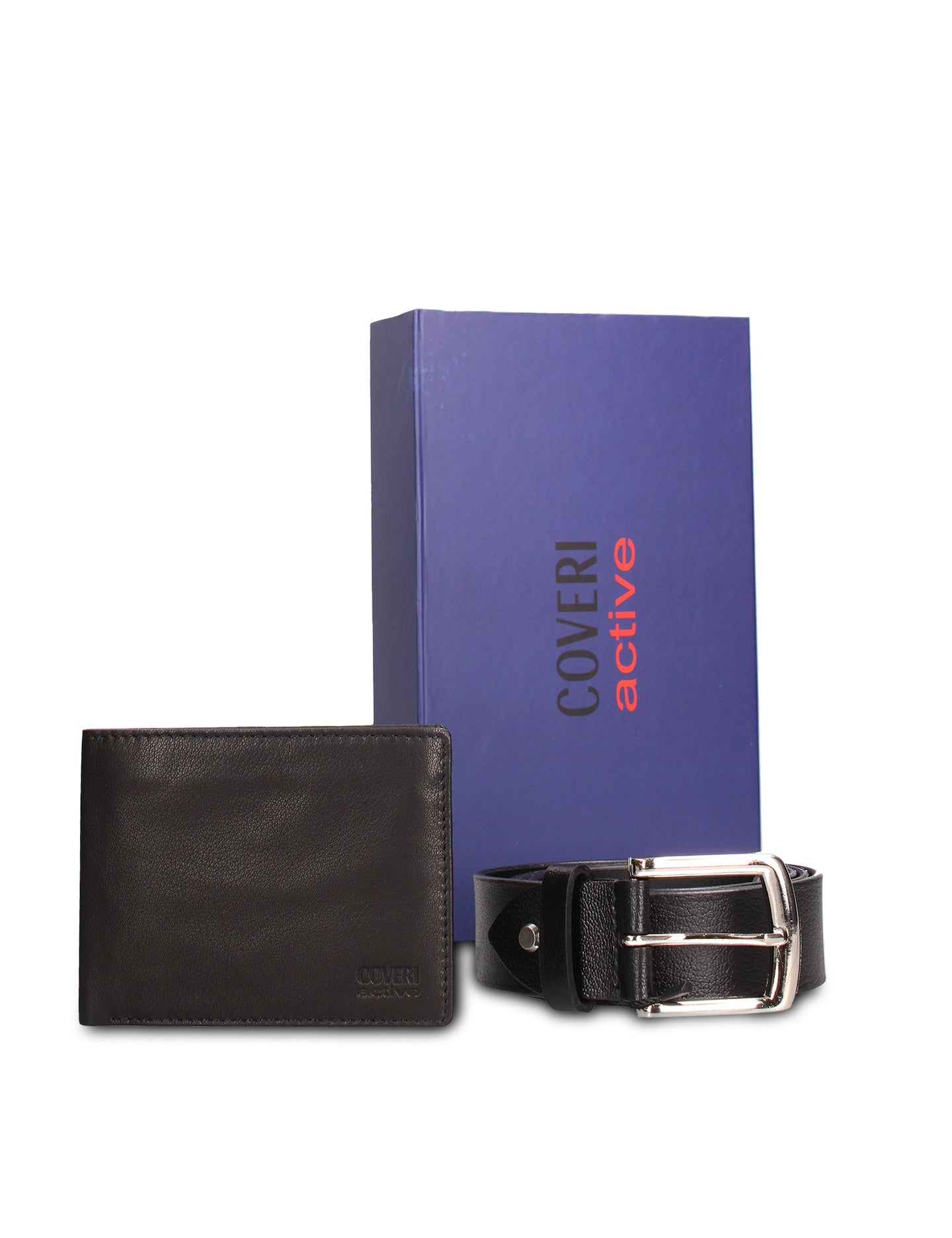 Set Portafoglio e Cintura in Vera Pelle Nero