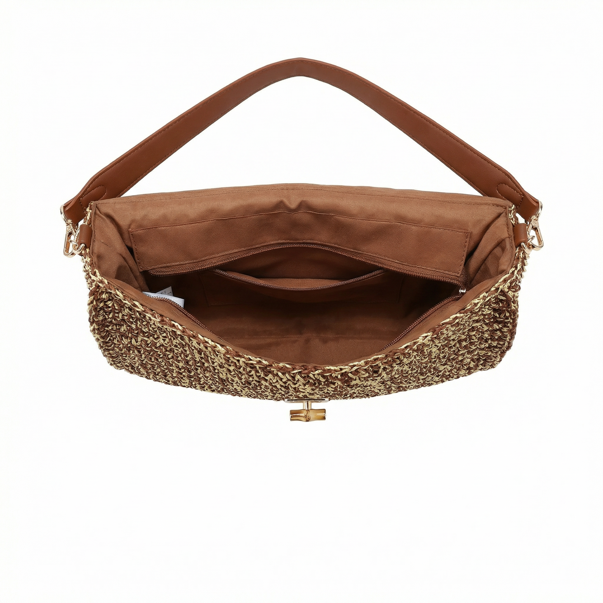 Borsa a Tracolla in Woven Straw Marrone