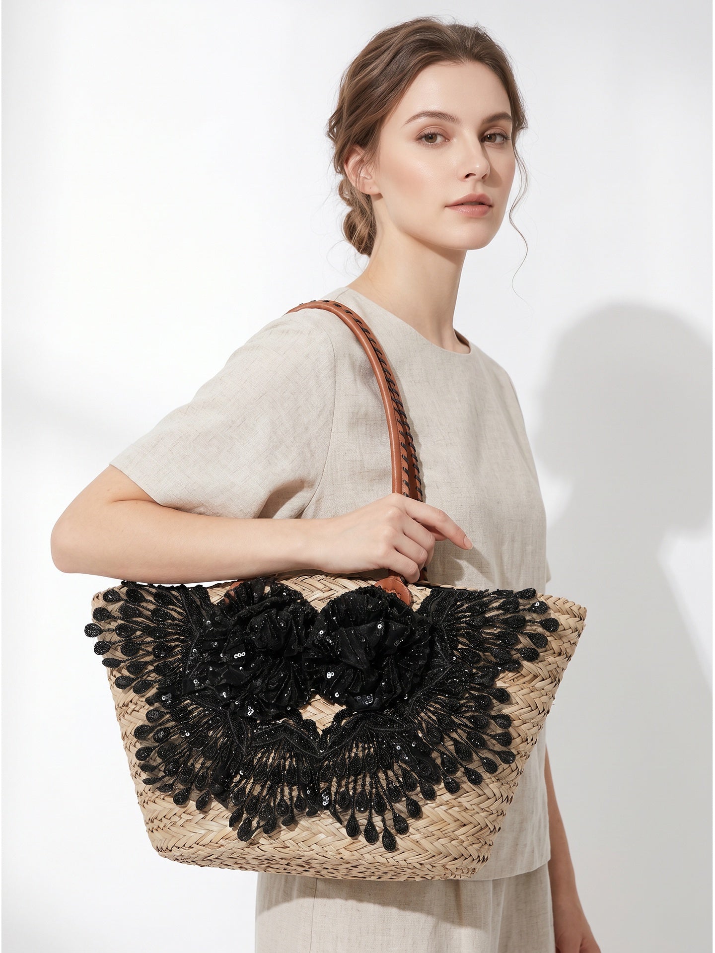 Borsa Shopper in Rattan Nero