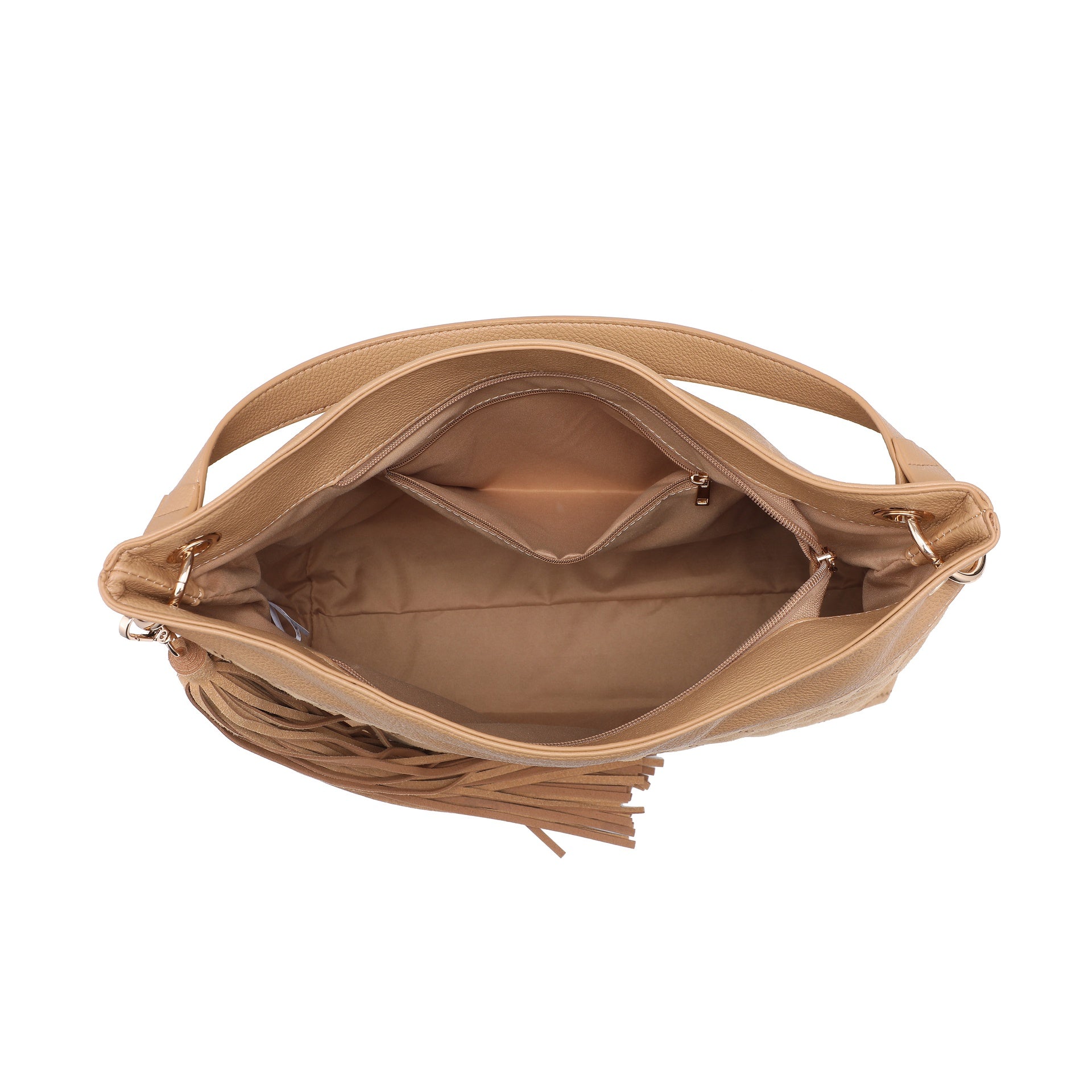 Borsa a Spalla in Pelle Vegana Marrone Chiaro