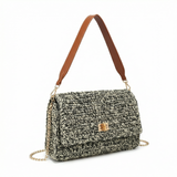 Borsa a Tracolla in Woven Straw Nero