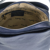 Schultertasche aus echtem Leder in Marineblau