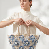 Borsa Shopper in Woven Straw Blu Jeans