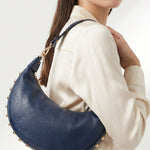 Borsa a Tracolla in Dollaro Leather Blu Jeans