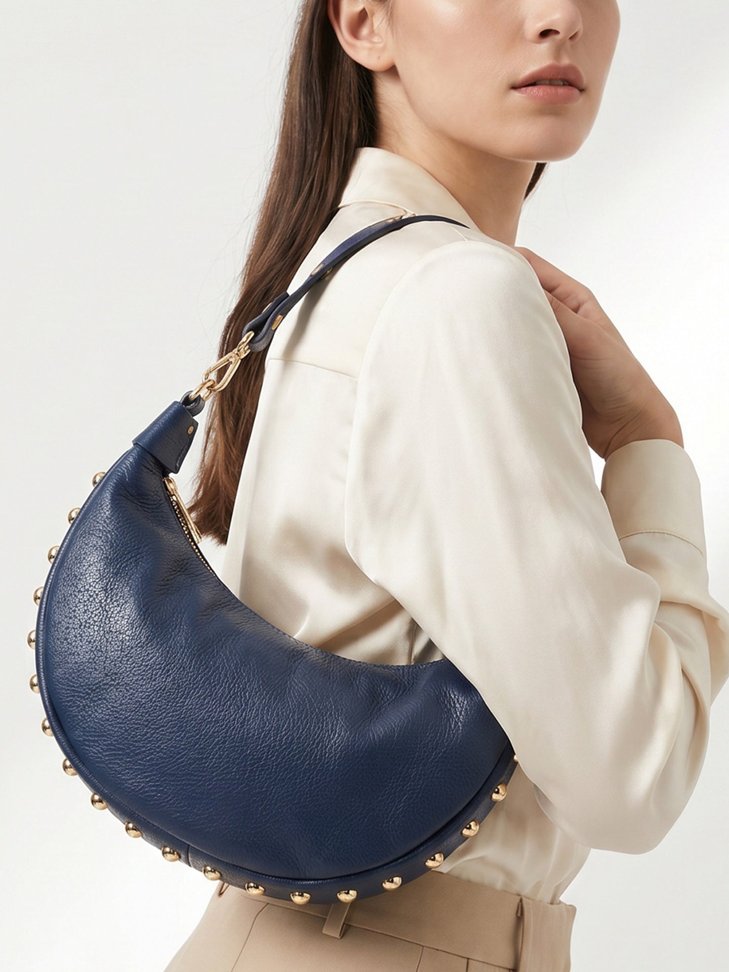 Borsa a Tracolla in Dollaro Leather Blu Jeans