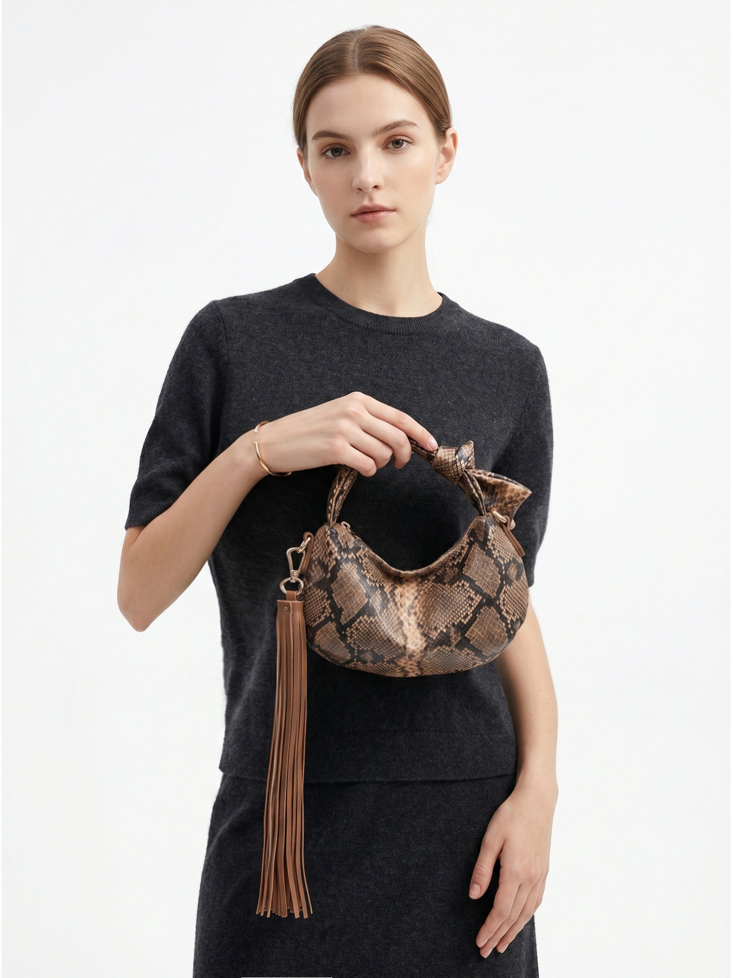 Borsa a Mano in Pelle Vegana Marrone